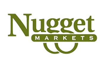Nugget Markets logo in olive green with bold serif font and curved underline beneath the word “MARKETS.”