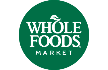 Whole Foods Market logo with stylized green text inside a dark green circle, featuring a leaf on the "O".