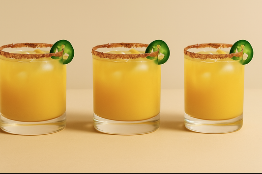 Fire cider drink with chili rim and jalapeño slice, natural remedy for cold and flu relief.