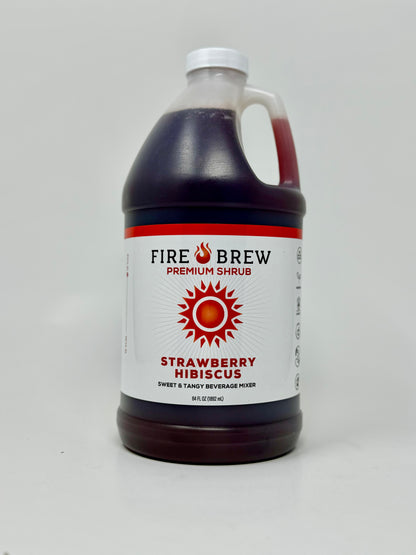 Fire Brew Strawberry Hibiscus Apple Cider Vinegar Shrub bottle, a sweet and tangy beverage mixer.